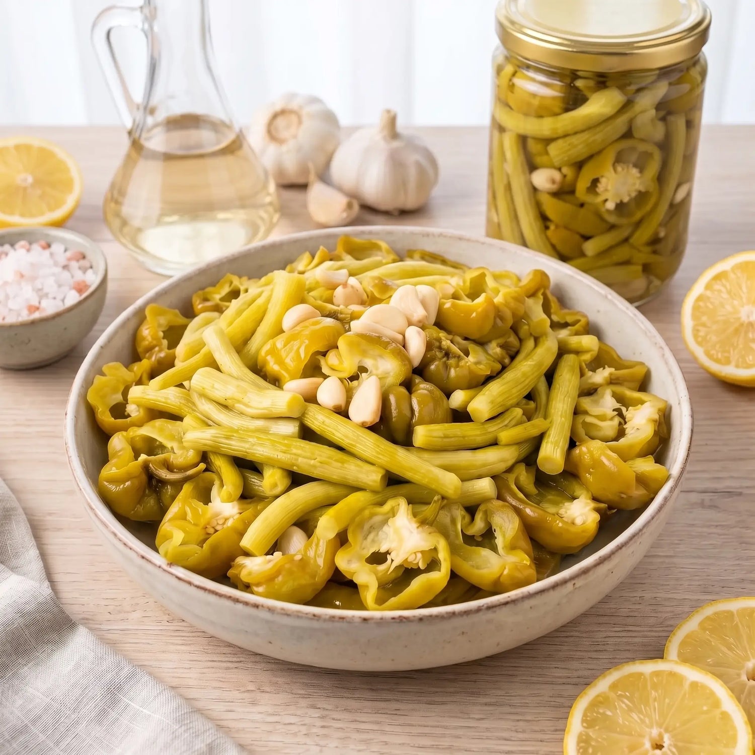 Acur + Biber Acılı Karışık Turşu 5 Litre – Gaziantep Usulü, Doğal & Katkısız