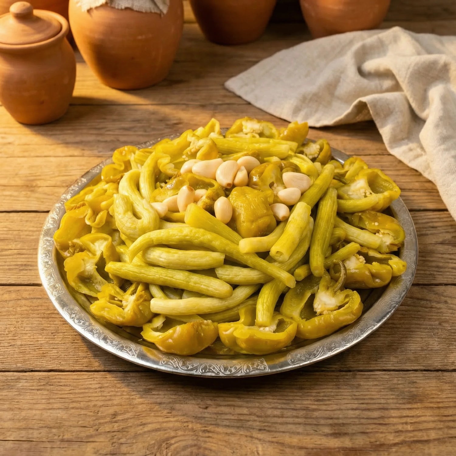 Acur + Biber Acılı Karışık Turşu 5 Litre – Gaziantep Usulü, Doğal & Katkısız