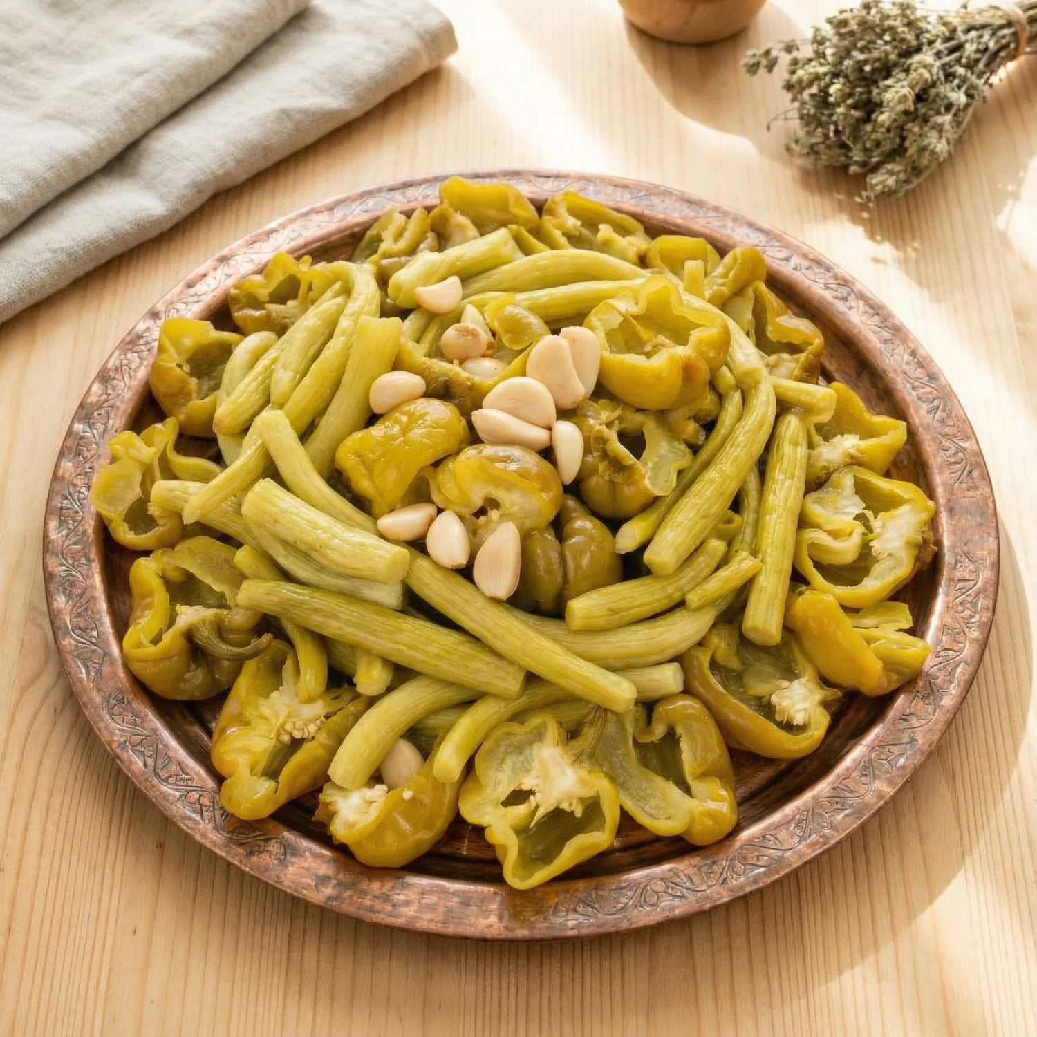 Acur + Biber Acılı Karışık Turşu 5 Litre – Gaziantep Usulü, Doğal & Katkısız