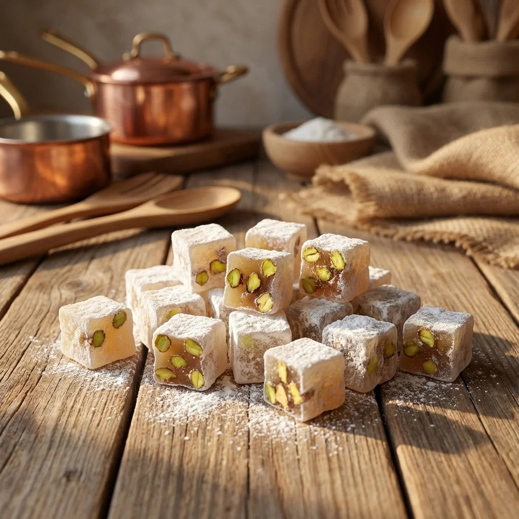 Gaziantep Çifte Kavrulmuş Fıstıklı Lokum 500 g – Bol Fıstıklı, Geleneksel ve Taze