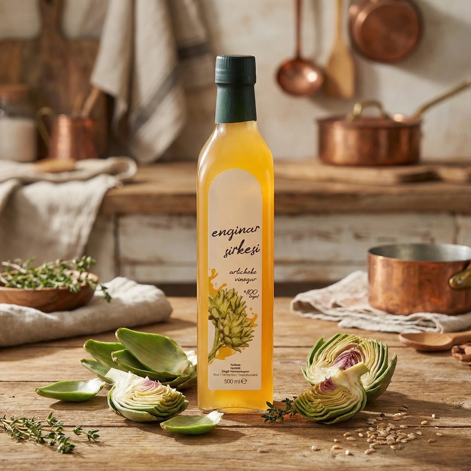 Enginar Sirkesi 500 ml – Doğal Fermente, Katkısız ve Cam Şişe